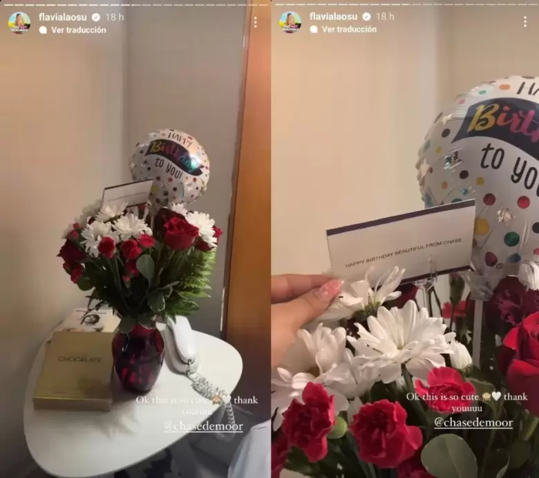 Flavia Laos recibi sorpresa de Chase DeMoor. (Instagram)