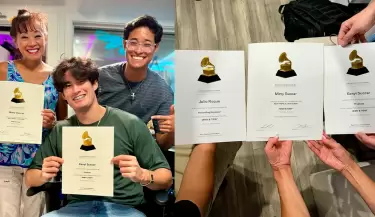 Kenyi y su madre, Mimy Succar reciben certificado de nominacion a los Grammy.