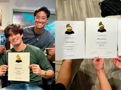 Kenyi y su madre, Mimy Succar reciben certificado de nominacion a los Grammy.