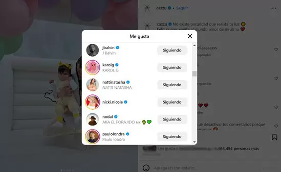 Like de Christian Nodal a su ex Cazzu. (Captura de pantalla)