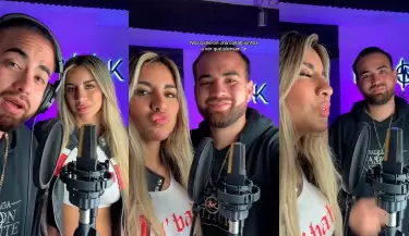 Csar BK y Gabriela Herrera grabando un tema juntos