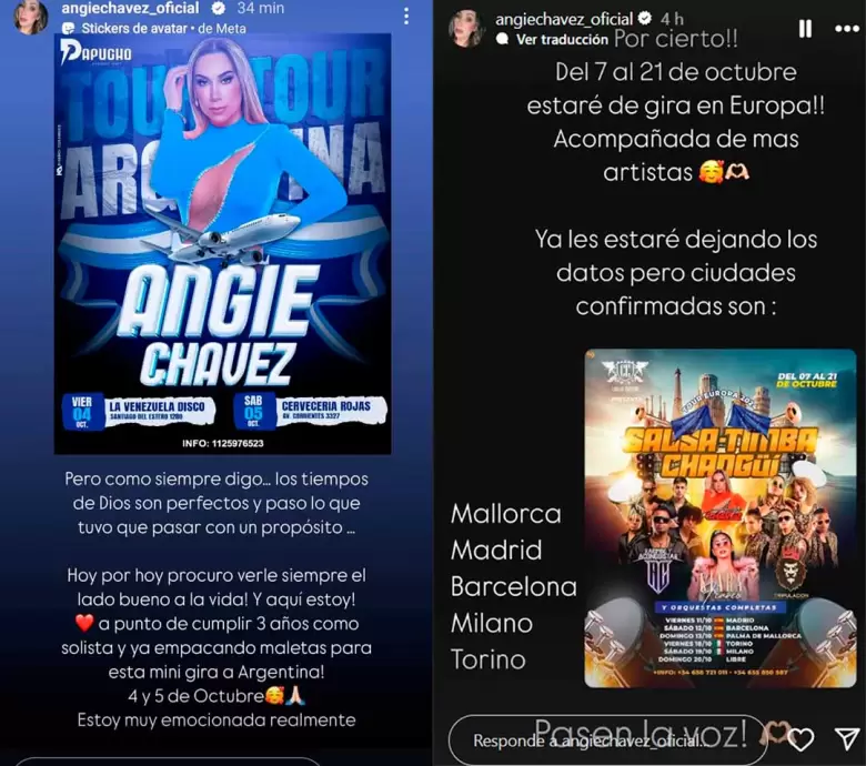 Angie Chvez informando de su gira en Argentina y Europa