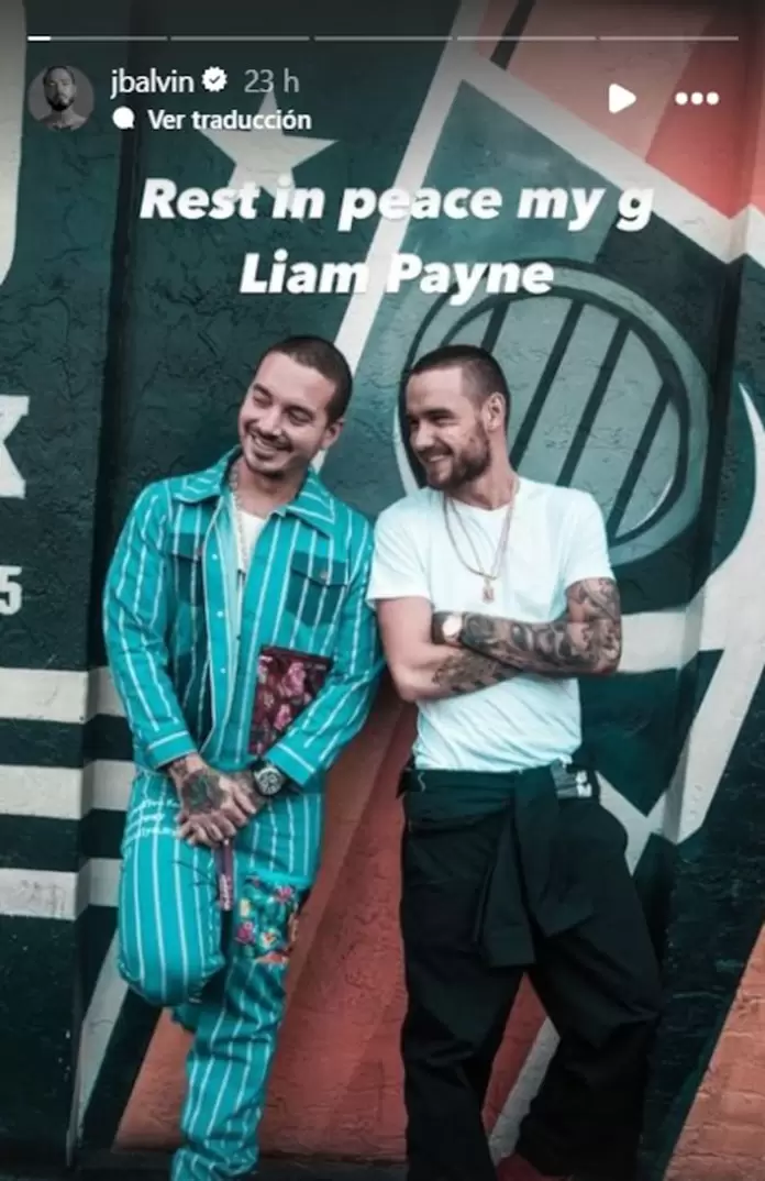 Historia de J Balvin sobre la muerte de Liam Payne. (Instagram)